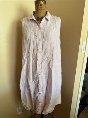 Magaschoni 100% Linen Sleeveless Button Front Shirt Dress XL Blush Pink